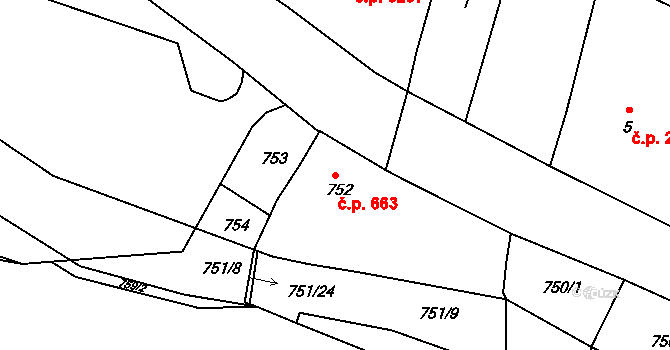 Česká Lípa 663 na parcele st. 752 v KÚ Česká Lípa, Katastrální mapa