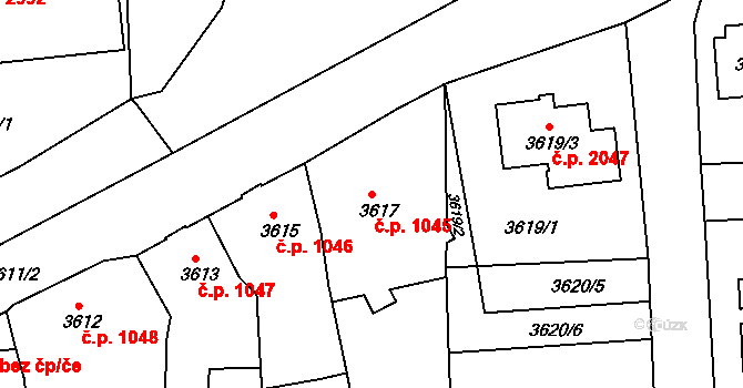 Česká Lípa 1045 na parcele st. 3617 v KÚ Česká Lípa, Katastrální mapa