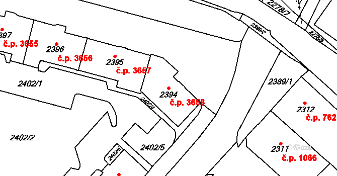 Chomutov 3658 na parcele st. 2394 v KÚ Chomutov I, Katastrální mapa