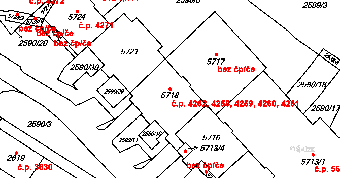 Chomutov 4258,4259,4260,4261, na parcele st. 5714 v KÚ Chomutov I, Katastrální mapa