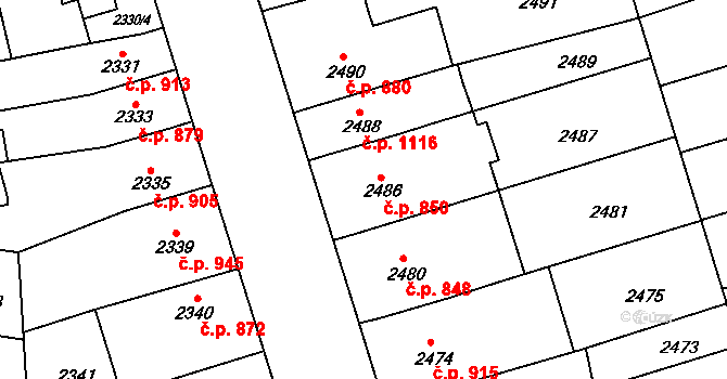 Šlapanice 850 na parcele st. 2486 v KÚ Šlapanice u Brna, Katastrální mapa