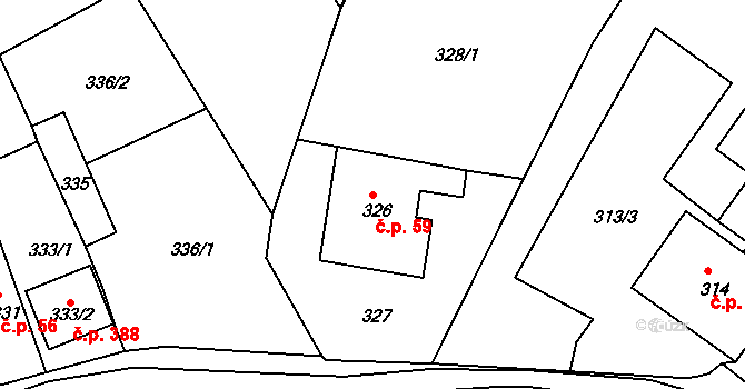 Kanice 59 na parcele st. 326 v KÚ Kanice, Katastrální mapa