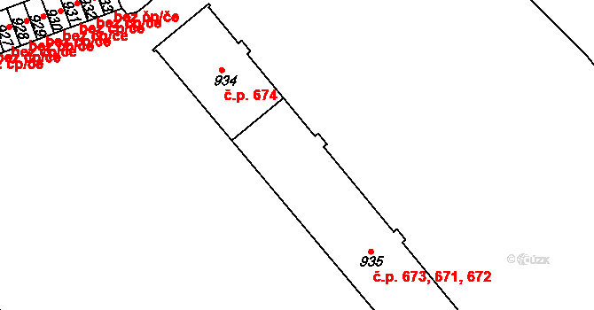 Hostinné 671,672,673 na parcele st. 935 v KÚ Hostinné, Katastrální mapa