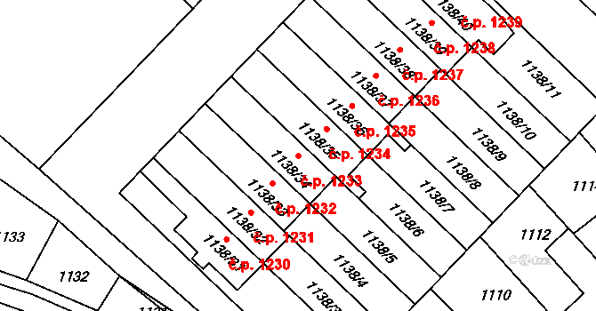 Kuřim 1233 na parcele st. 1138/34 v KÚ Kuřim, Katastrální mapa