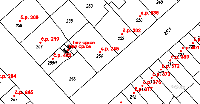 Doubravka 245, Plzeň na parcele st. 254 v KÚ Doubravka, Katastrální mapa