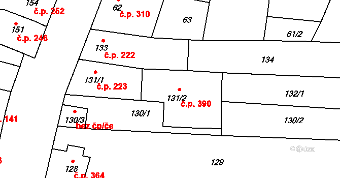 Podolí 390 na parcele st. 131/2 v KÚ Podolí u Brna, Katastrální mapa