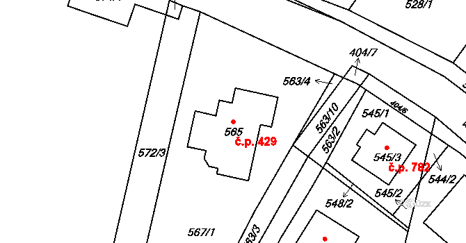 Vinoř 429, Praha na parcele st. 565 v KÚ Vinoř, Katastrální mapa