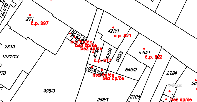 Mariánské Lázně 677 na parcele st. 423/2 v KÚ Mariánské Lázně, Katastrální mapa