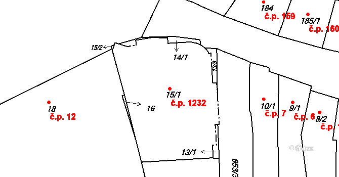Uherské Hradiště 1232 na parcele st. 15/1 v KÚ Uherské Hradiště, Katastrální mapa