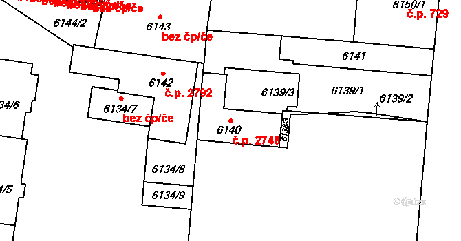 Jižní Předměstí 2748, Plzeň na parcele st. 6140 v KÚ Plzeň, Katastrální mapa