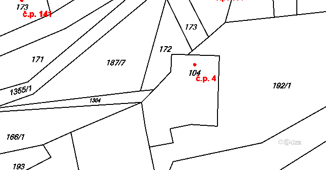 Heřmanov 4 na parcele st. 104 v KÚ Heřmanov, Katastrální mapa