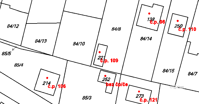 Zárybničná Lhota 109, Tábor na parcele st. 221 v KÚ Zárybničná Lhota, Katastrální mapa