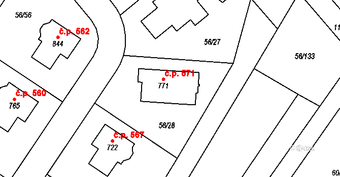 Hovorčovice 571 na parcele st. 771 v KÚ Hovorčovice, Katastrální mapa