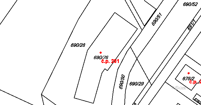 Poříčí 281, Boršov nad Vltavou na parcele st. 690/76 v KÚ Boršov nad Vltavou, Katastrální mapa