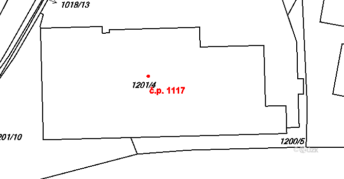 Chodov 1117 na parcele st. 1201/4 v KÚ Dolní Chodov, Katastrální mapa
