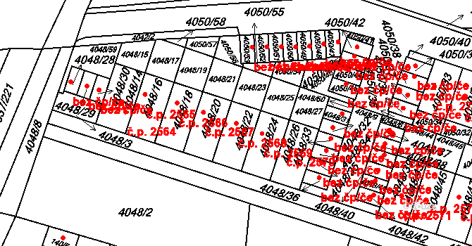 Horní Počernice 2568, Praha na parcele st. 4048/22 v KÚ Horní Počernice, Katastrální mapa