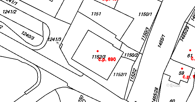 Rapotín 690 na parcele st. 1152/3 v KÚ Rapotín, Katastrální mapa