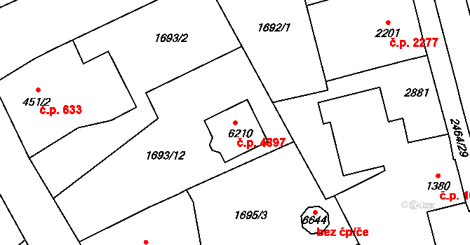 Jablonec nad Nisou 4897 na parcele st. 6210 v KÚ Jablonec nad Nisou, Katastrální mapa