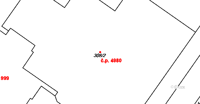 Chomutov 4980 na parcele st. 308/2 v KÚ Chomutov I, Katastrální mapa