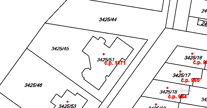 Rohatec 1171 na parcele st. 3425/51 v KÚ Rohatec, Katastrální mapa