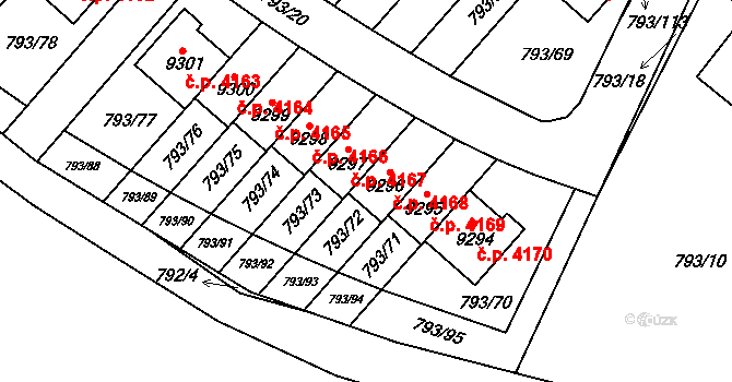 Hodonín 4168 na parcele st. 9296 v KÚ Hodonín, Katastrální mapa