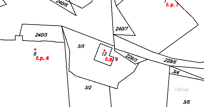 Hněvšín 9, Chotilsko na parcele st. 12 v KÚ Hněvšín, Katastrální mapa