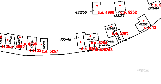 Jihlava 5256 na parcele st. 433/49 v KÚ Bedřichov u Jihlavy, Katastrální mapa