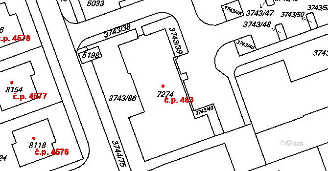Kroměříž 463 na parcele st. 7274 v KÚ Kroměříž, Katastrální mapa