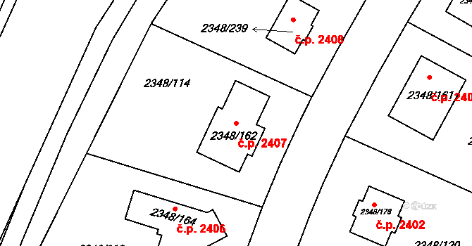 Pelhřimov 2407 na parcele st. 2348/162 v KÚ Pelhřimov, Katastrální mapa