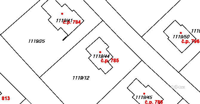 Štětí 785 na parcele st. 1119/44 v KÚ Štětí I, Katastrální mapa
