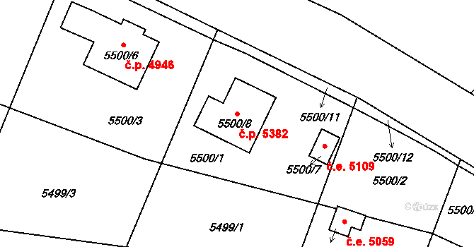 Jihlava 5382 na parcele st. 5500/8 v KÚ Jihlava, Katastrální mapa
