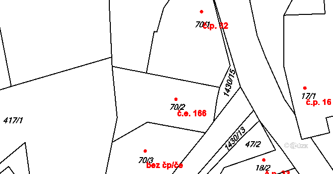 Milovanice 166, Postupice na parcele st. 70/2 v KÚ Milovanice, Katastrální mapa