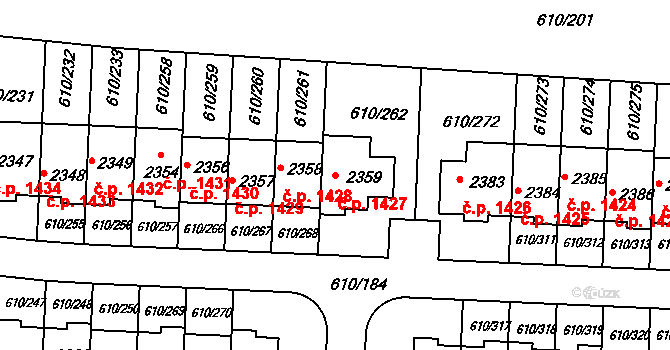 Rosice 1427 na parcele st. 2359 v KÚ Rosice u Brna, Katastrální mapa