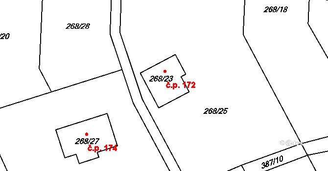 Zelinkovice 172, Frýdek-Místek na parcele st. 268/23 v KÚ Lysůvky, Katastrální mapa