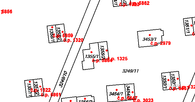 Zlín 5864 na parcele st. 1355/1 v KÚ Zlín, Katastrální mapa