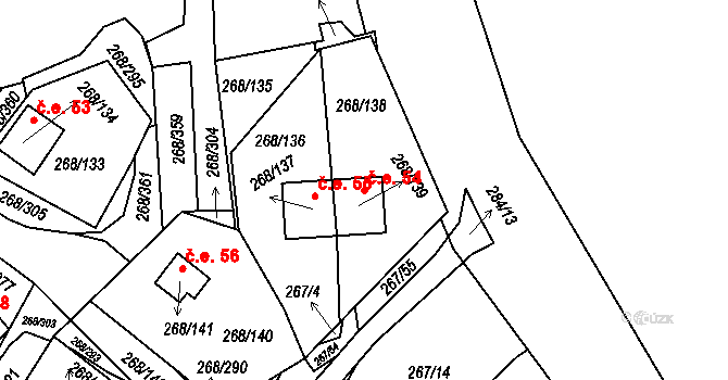 Tušimice 54, Kadaň na parcele st. 268/139 v KÚ Tušimice, Katastrální mapa