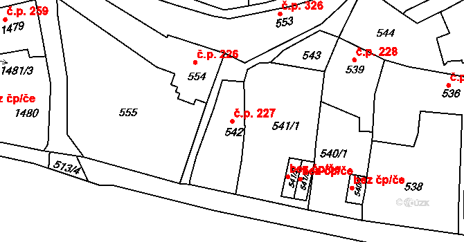 Předměstí 227, Litoměřice na parcele st. 542 v KÚ Litoměřice, Katastrální mapa