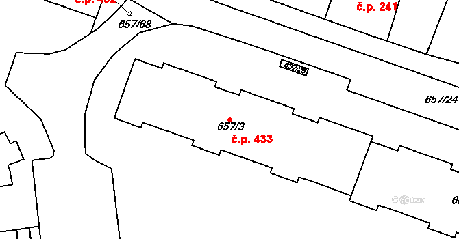 Pokratice 433, Litoměřice na parcele st. 657/3 v KÚ Pokratice, Katastrální mapa