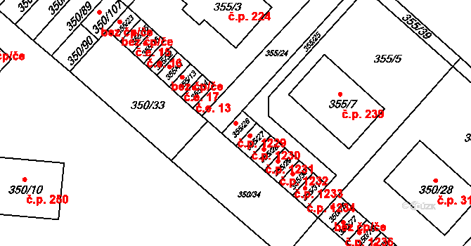 Dobšice 1229 na parcele st. 355/26 v KÚ Dobšice u Znojma, Katastrální mapa