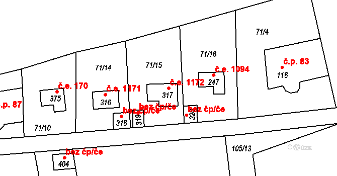 Ledečko 1172 na parcele st. 317 v KÚ Ledečko, Katastrální mapa