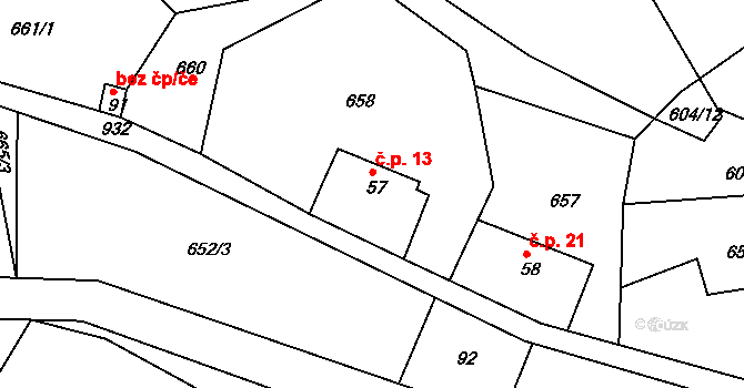 Lhota 13, Liběšice na parcele st. 57 v KÚ Lhota u Nečemic, Katastrální mapa