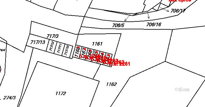 Oblekovice 2262, Znojmo na parcele st. 1164 v KÚ Oblekovice, Katastrální mapa