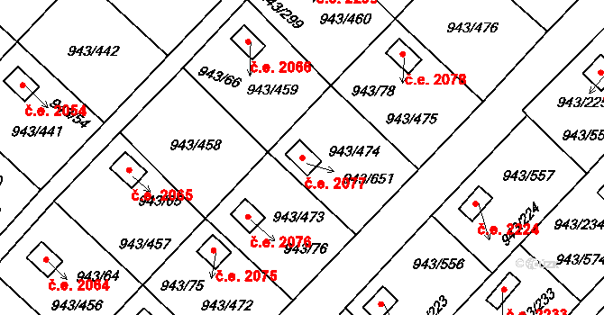 Velká Chuchle 2077, Praha na parcele st. 943/651 v KÚ Velká Chuchle, Katastrální mapa