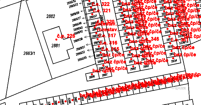 Lutyně 315, Orlová na parcele st. 2885/13 v KÚ Horní Lutyně, Katastrální mapa