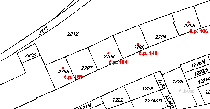 Michle 184, Praha na parcele st. 2796 v KÚ Michle, Katastrální mapa