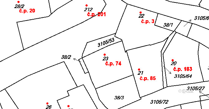 Sepekov 74 na parcele st. 23 v KÚ Sepekov, Katastrální mapa