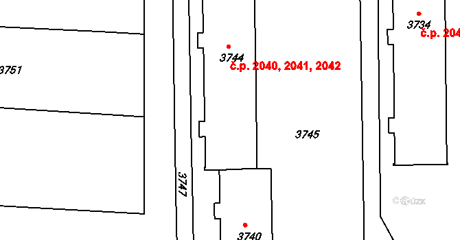 Žďár nad Sázavou 4 2040,2041,2042, Žďár nad Sázavou na parcele st. 3744 v KÚ Město Žďár, Katastrální mapa