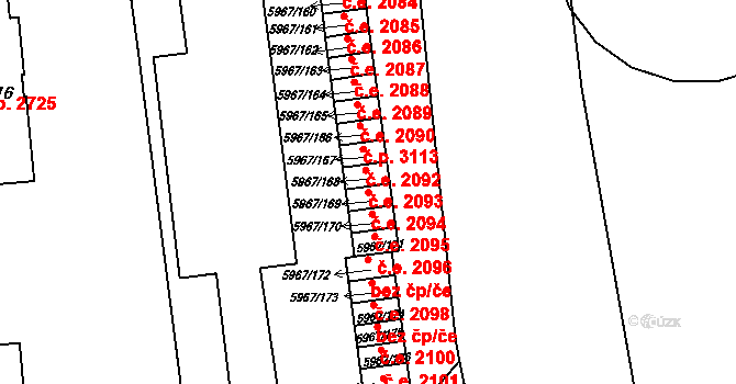 Tábor 2094 na parcele st. 5967/169 v KÚ Tábor, Katastrální mapa