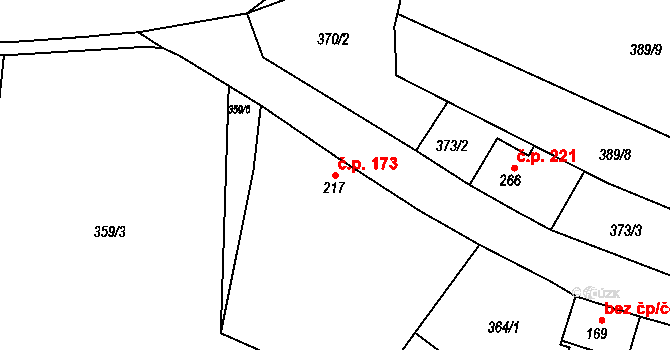 Plesná 173 na parcele st. 217 v KÚ Plesná, Katastrální mapa