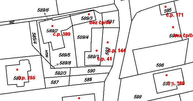 Hvozdná 41 na parcele st. 589/1 v KÚ Hvozdná, Katastrální mapa